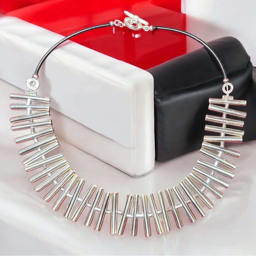Modernist Sergio Bustamante 925 Silver Cylinders Necklace (EUC)